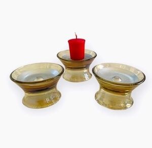 Set of 3 Vintage Glass Pedestal Candle Holders Brown Silver Magnet Base Modern
